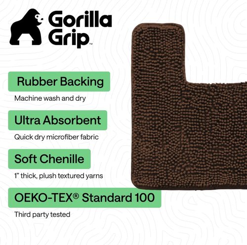 GORILLA GRIP Plush Chenille Bath Rug Mat - Soft, Absorbent, Machine Washable | Brown, Square Toilet Base