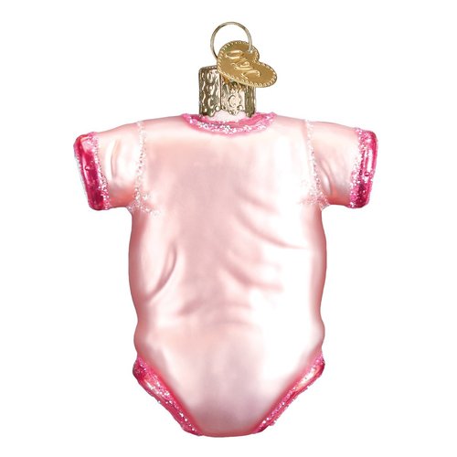 Old World Christmas Pink Baby Onesie Glass Blown Ornament for Christmas Tree, Handcrafted Holiday Decoration, Baby’s First Christmas Collection