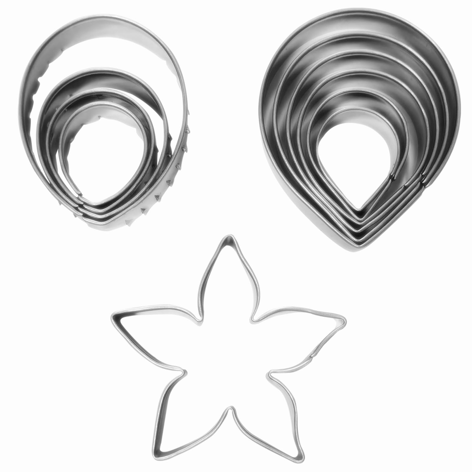 Rose Petal Fondant Cutters Set of 11 pcs, Stainless Steel Flower Shaped Cookie Cutters Pastry Biscuit Baking Clay DIY Molds (Rose Petals + Leaf + Calyx)