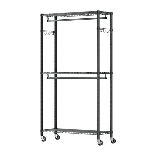 VEVOR Rolling Clothes Rack, Heavy Duty Clothing Garment Rack, 3 Adjustable Tiers Clothing Racks with Carbon Steel, 450 lbs Load Capacity Closet Wardrobe for Bedroom, Clothing Store, Hallway