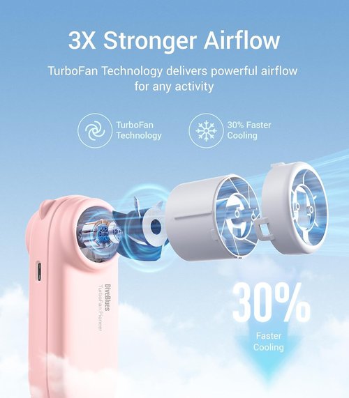 Diveblues TurboBear Portable Handheld Fan - Rechargeable Mini Fan with 5 Wind Speeds | Perfect Travel Essential