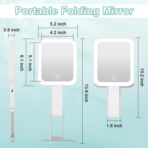 DECLUTTR Travel Makeup Mirror with Lights, Rechargeable 1X/15X Magnifying with Light Double Sided，Portable Handheld Mirror with 3 Color Light Dimmable, Tabletop,Hanging,White