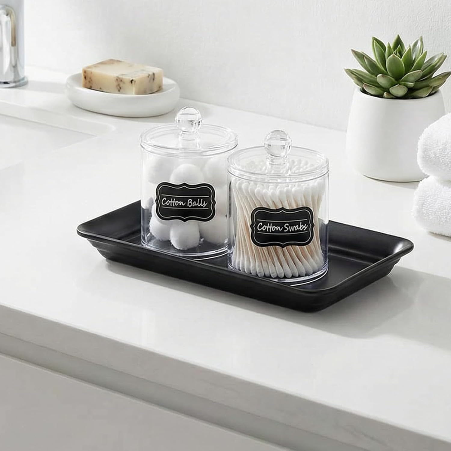 SheeChung Clear Acrylic Qtip Holder - Shatterproof Bathroom Organizer Jars | Minimalist Cotton Swab Canisters