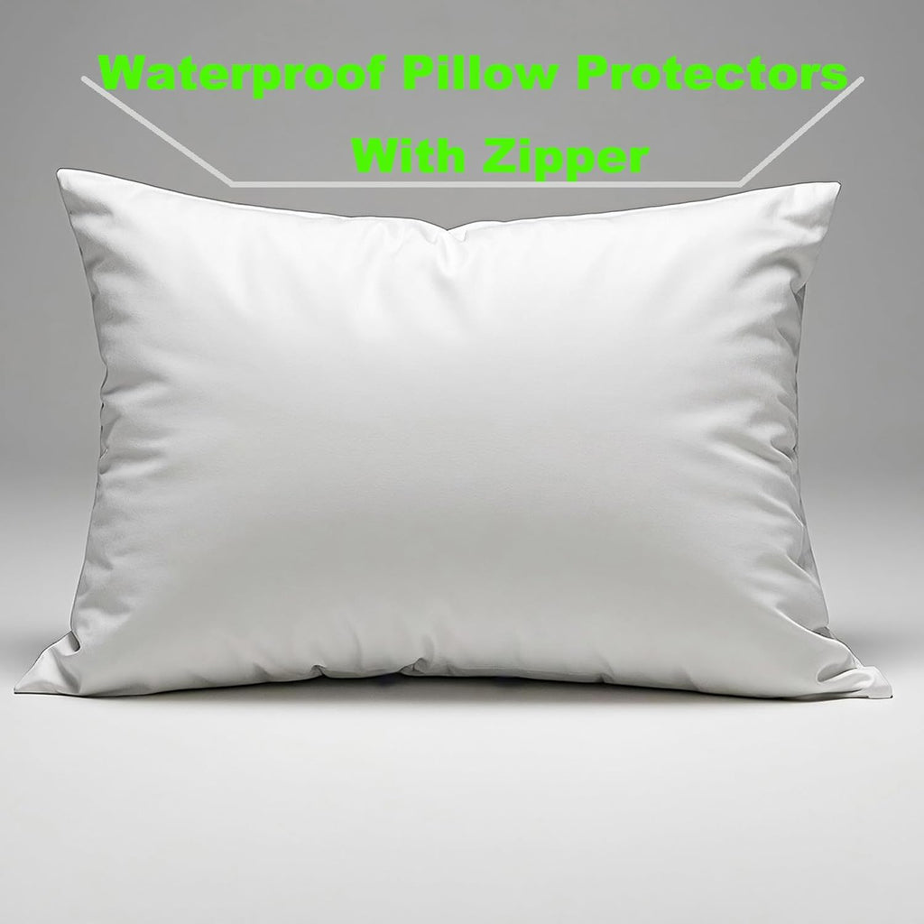 Skiennix Waterproof Pillow Protectors - Queen Size 20x28 Inches | 4-Pack Zippered Dust & Moisture Proof Covers