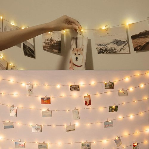 MOBXPAR Photo Clip String Light, 32.8Ft 100 LED Fairy Lights with Clips for Hanging Pictures, Photo Light with 50 Clear Clips for Dorm Bedroom Wall Christmas Wedding Décor