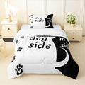 Erosebridal Dog Side and My Side Comforter Set King Size for Couple Women Girls Romantic Theme Bedding Black White Cute Dog Duvet Insert Teens Kids Kawaii Puppy Quilt Bedroom Decor Bedding