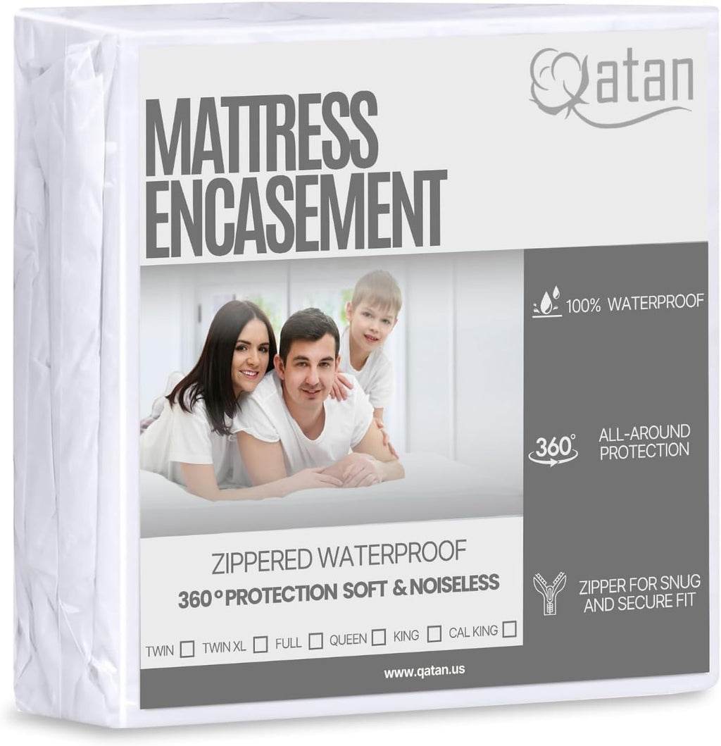 Zippered Mattress Encasement - Waterproof Queen Mattress Protector with 6-Sided Zipper - Soft, Noiseless, Machine Washable