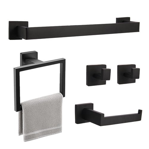 zmnklry 5-Pieces Matte Black Bathroom Hardware Accessories Set, 15.6 inch Towel Bar,Towel Racks for Bathroom, Robe Towel Hooks, Toilet Paper Holder Wall Mounted