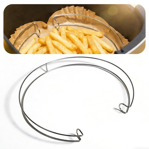 Air Fryer Liners Clip to Keep Disposable Paper Liner in Place – Prevent Parchment Paper Curling & Burning |Food Grade 304 Stainless Steel| Heat Resistant| Fit 5QT 6QT Air Fryer – 1 Pack