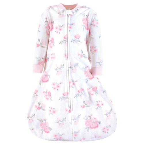 Hudson Baby Infant Girl Long-Sleeve Fleece Sleeping Bag, Basic Pink Floral, 12-18 Months