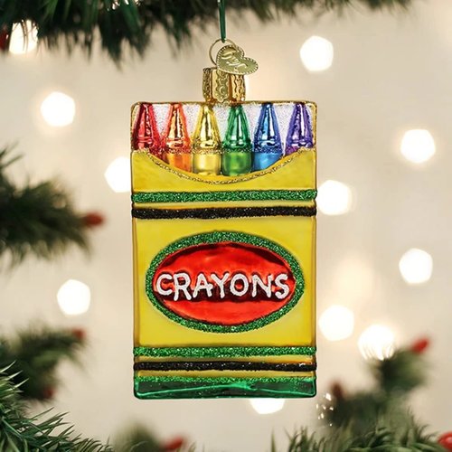 Old World Christmas Box of Crayons Glass Blown Ornament for Christmas Tree, Handcrafted Holiday Decoration, Teacher Collection