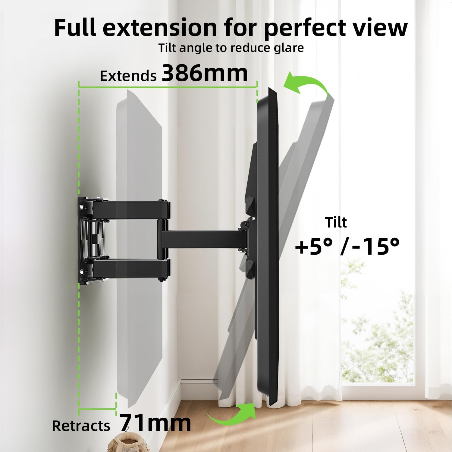 USX MOUNT Full Motion TV Wall Mount - Fits 42-82 Inch TVs Up to 120lbs | Articulating Swivel & Tilt, Max VESA 600x400mm