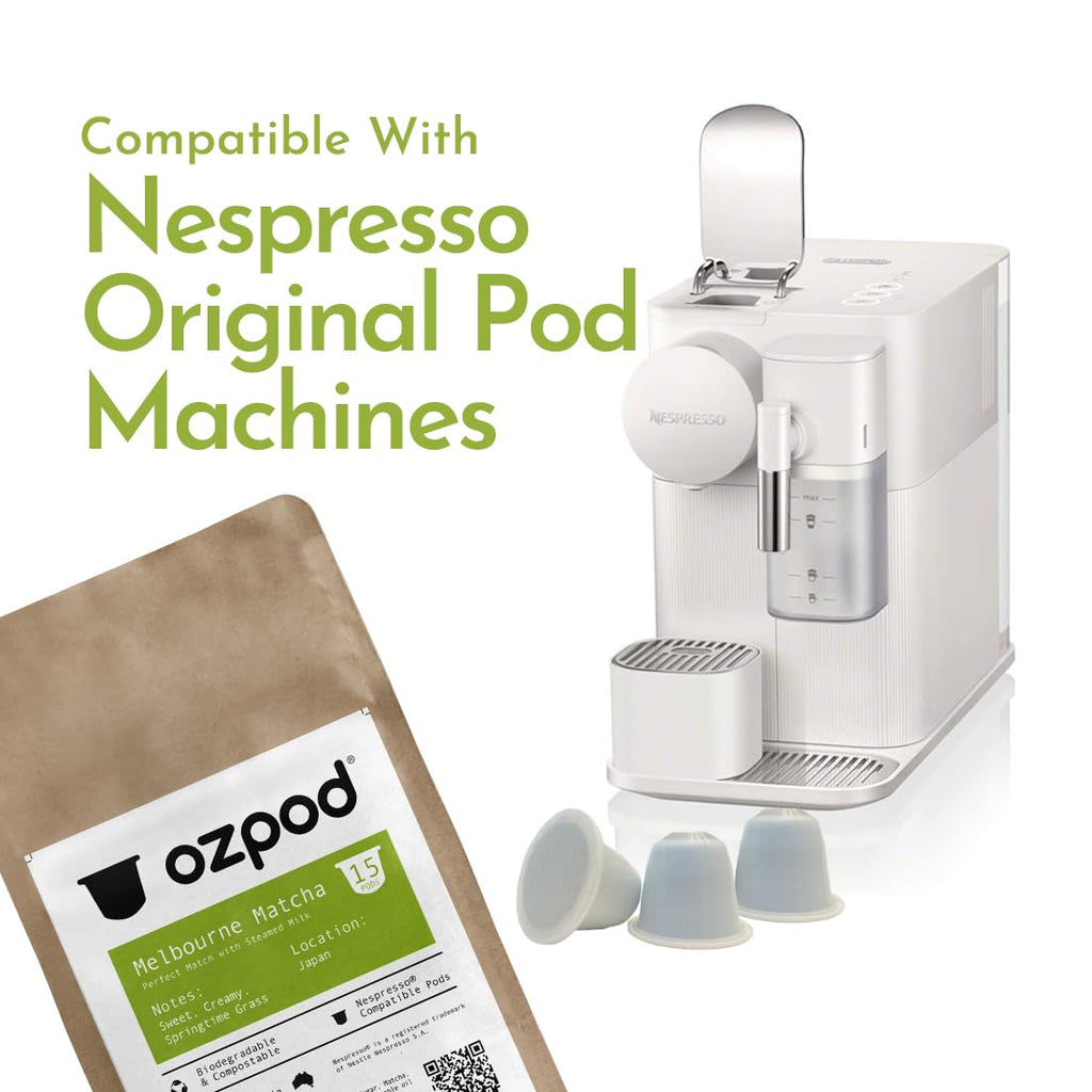 Ozpod Matcha Green Tea Pods for Nespresso Original, Compatible Nespresso Tea Pods, 100% Compostable and Biodegradable from Australia, 15 Single Serve Cups Creamy Matcha Tea