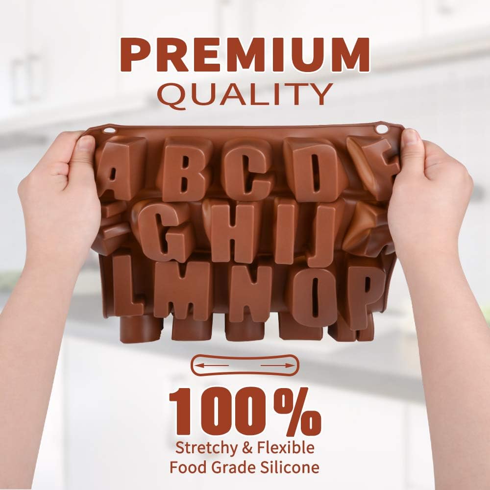 Skiennix 26-Cavity Silicone Alphabet Mold - Perfect for Crayons, Resin, Chocolate & Cake Decor