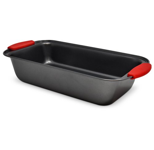 PERLLI Nonstick Loaf Pan with Silicone Grip Handles 11.75" x 6" High-Carbon Steel Bakeware for Baking Bread Cake Broiling Roasting Meat, Oven Safe (446°F)