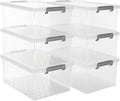 Citylife 33 QT Plastic Storage Bins - 6 Packs with Lids & Secure Latching Buckles | Clear Stackable Containers