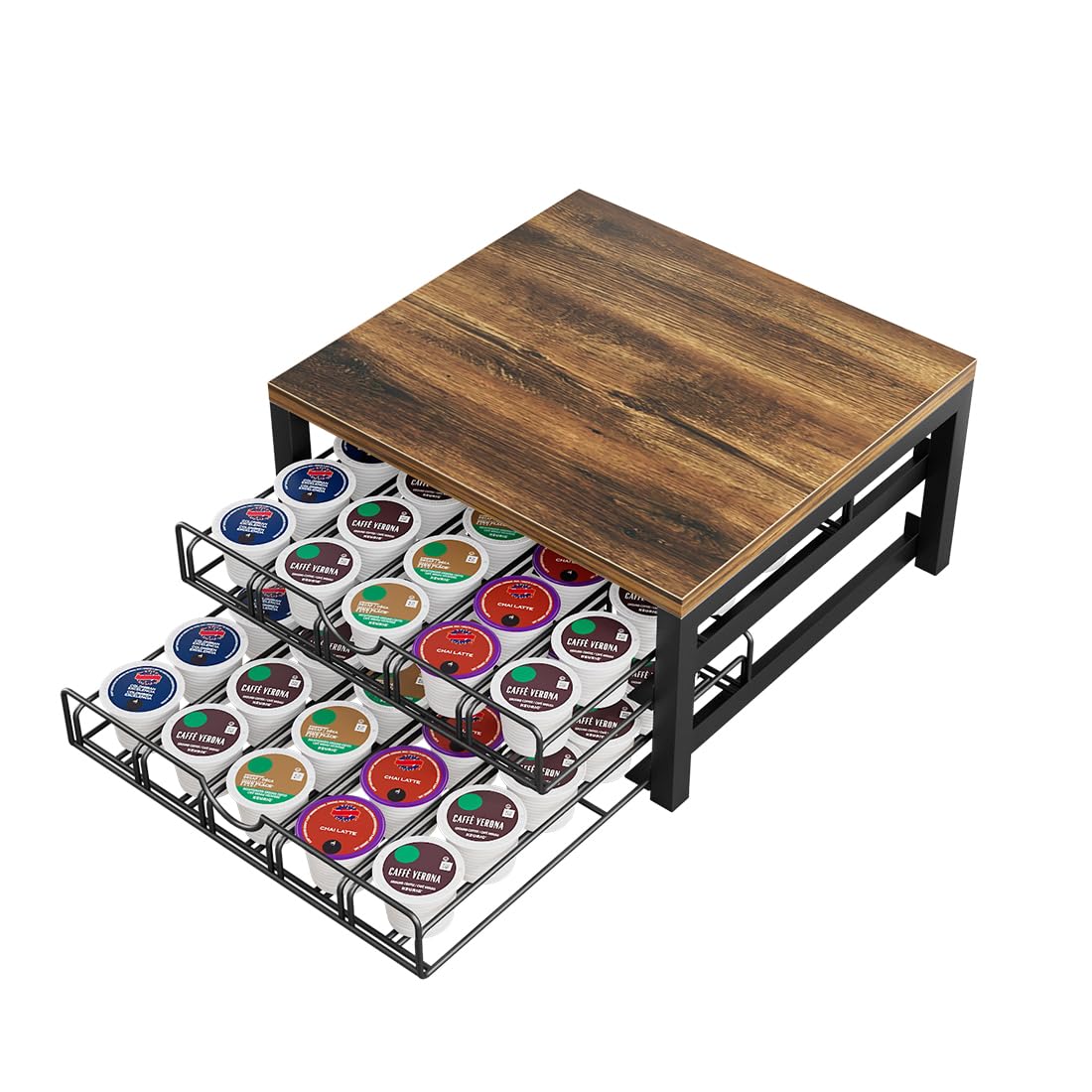 Dazioter Coffee Pod Holder Drawer 2 Tier for K Cup Capsule Pods Storage Organizer Under Coffee Pot Storage Sliding Drawer (Black, 2 Tier)
