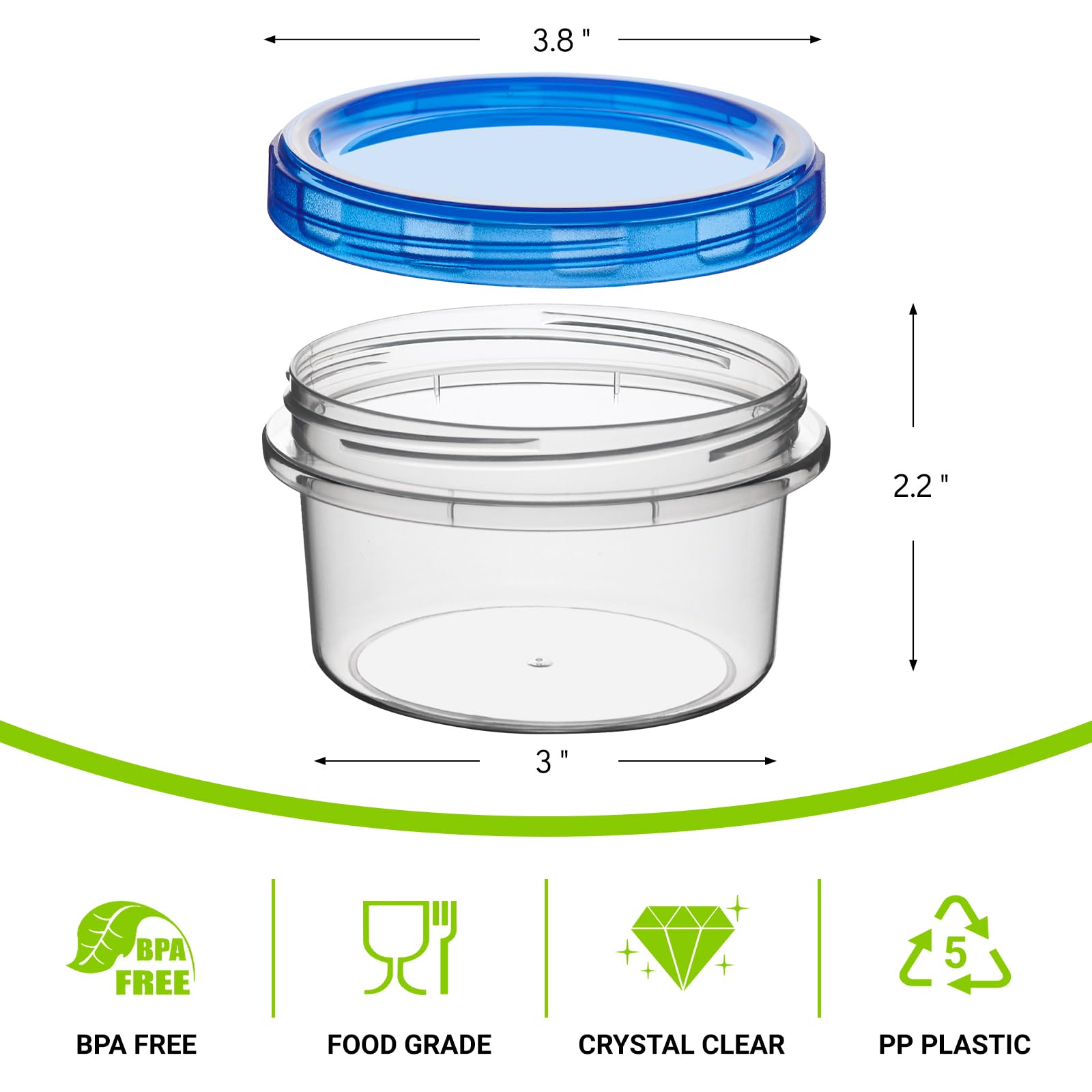 Soelomu 8 oz Freezer Storage Containers with Twist Top Lids, 10 Pack Reusable Meal Prep Containers Plastic Stackable Food Storage Containers for Sauce, Salad, Leftover, Oats