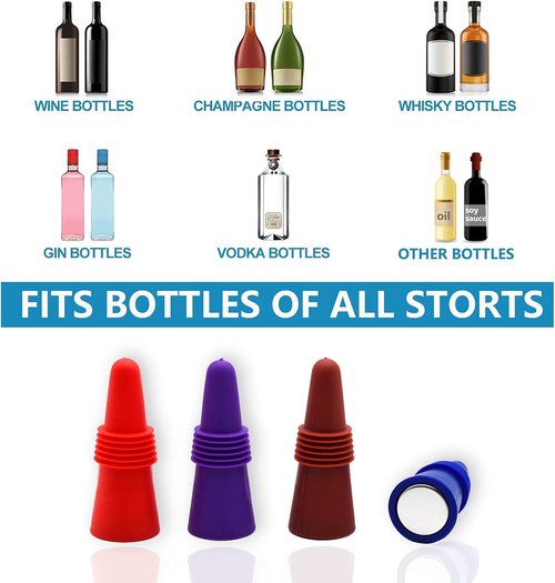 12PCS Wine Stoppers Beverage Bottle Sealer Soft Silicone Wine Bottle Stoppers Corks with Grip Top for Keeping Wine Champagne Fresh