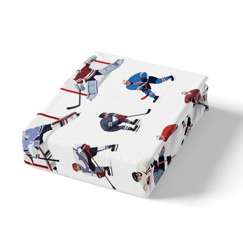 Ice Hockey Sheet Set Full Kids Sports Event Bedding Set Hockey Player Bed Sheets for Boys Bedroom Decor Soft Winter Sports Hockey Puck Bed Set (Twin Flat Sheet & Fitted Sheet with 2 Pillow Case)