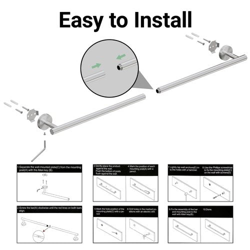 Brushed Nickel Towel Bar, 30 Inch Towel Rack for Bathroom Wall-Mounted, SUS304 Stainless Steel, Total Length 32 Inch