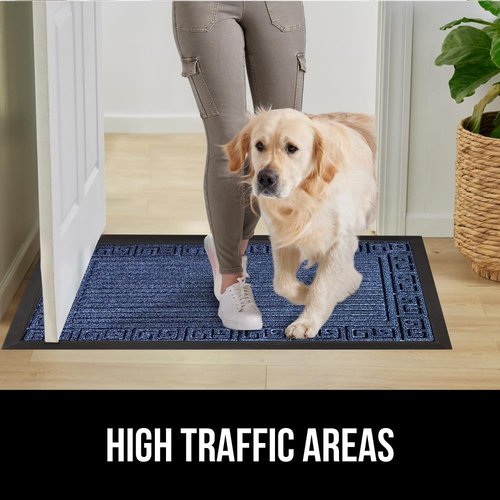 GORILLA GRIP Waterproof All-Season WeatherMAX Doormat - Stain & Fade Resistant, 29x17, Navy Greek Keys