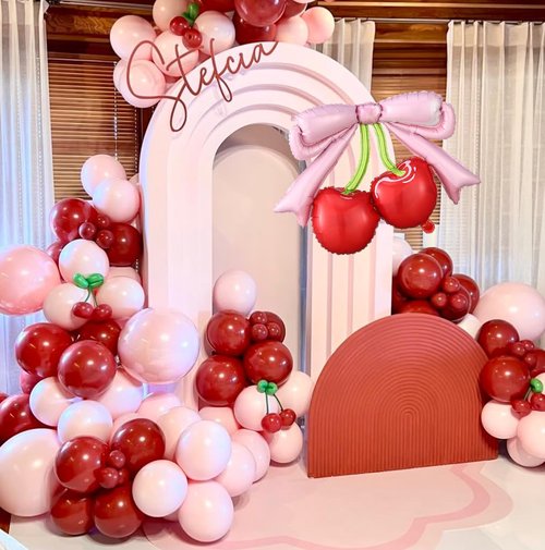 PageebO Cherry Birthday Decorations,146pcs Red and Pastel Pink Latex Balloons with Cherry Balloon for Cherry on TOP Baby Shower Decorations Girl Birthday Berry First Cute Fruit Party Favors Home Decor
