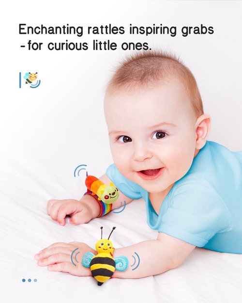Infinno Baby Wrist Rattle Socks Set - Engaging Foot Finder Toys for Newborns 0-12 Months | Garden Bug Series