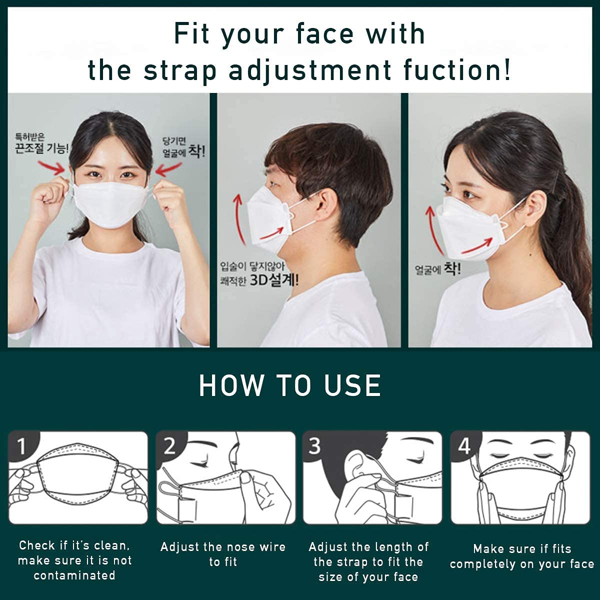[Airwasher] KF94 Disposable Face Mask - Made in Korea, White Breathable Reusable Face Mask, Individually Wrapped 4-Ply Adjustable Cloth Masks, 40 Pack