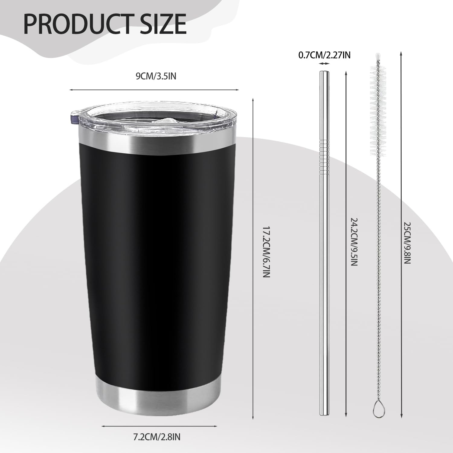 YOUKE OLA 12 Pieces Insulated Coffee Tumbler Blank Stainless Steel Double Wall Vacuum Travel Tumbler Cup with Lid and Straw for DIY Gift, Black 20oz