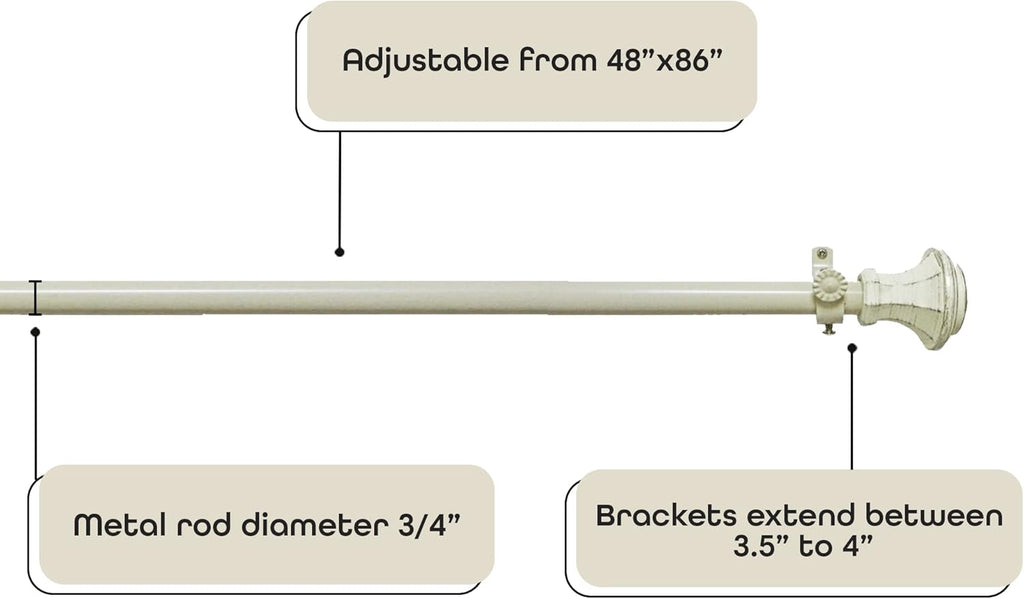 Achim Home Decor Buono II Carson Series Decorative Curtain Rods - Adjustable 48-86 Inches, Lightweight & Easy to Install