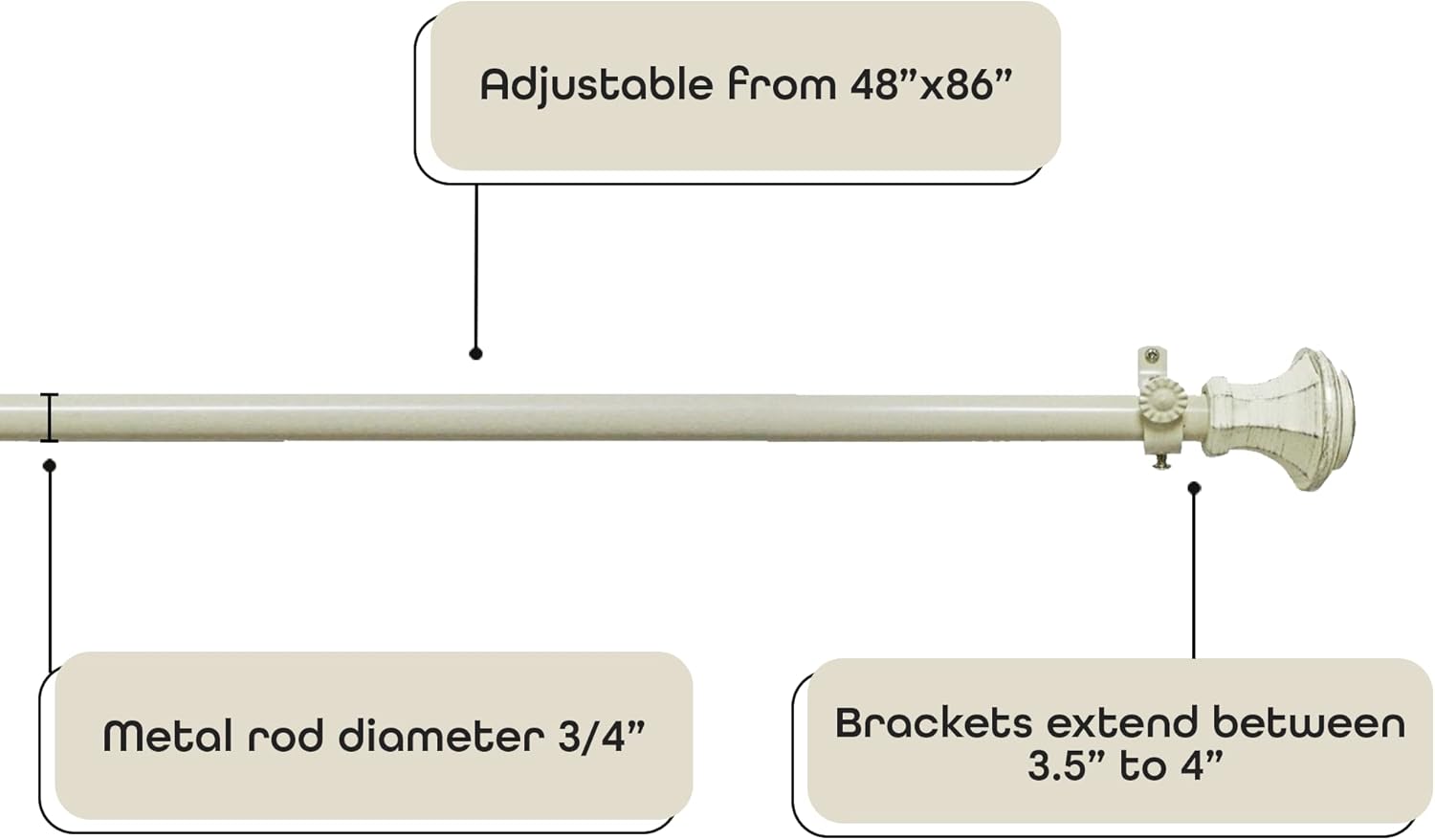 Achim Home Decor Buono II Carson Series Decorative Curtain Rods - Adjustable 48-86 Inches, Lightweight & Easy to Install