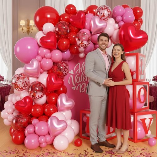 PityBlns Valentine's Day Balloon Arch Kit - Valentines Boxes with "LOVE" Letter Red Pink Heart Foil Balloons and Latex Balloons Garland Kit for Valentines Day Galentines Anniversary Party Decorations