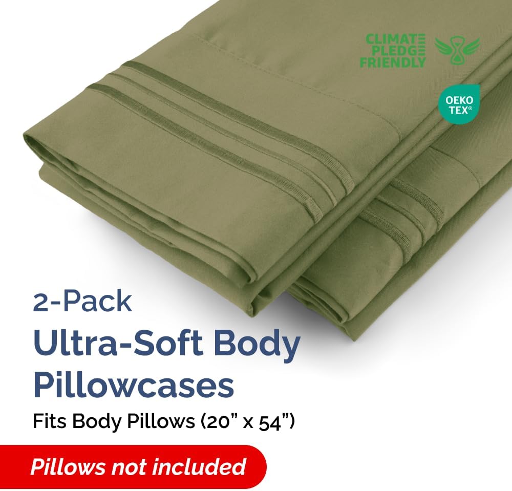 Skiennix Body Pillowcases Set of 2 | 20x54 Long Soft Covers for Comfortable Sleep - Breathable & Wrinkle-Free (Sage Green)
