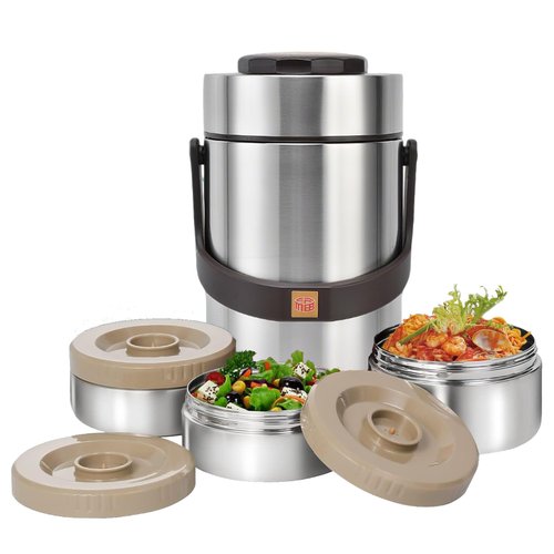 Vacuum Insulated Food Container Set with 3 Stackable Compartments - 67oz Adults Thermal Lunch Box, Leak-Proof Stainless Steel Wide Mouth Thermal Food Jar for Hot Food, Office & Outdoor