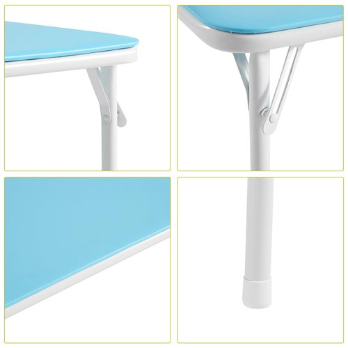 VECELO Kids Folding Activity Table and Chairs 5 Pcs, Portable, with Ultra Soft Padded Cushion, 5 Piece Set, Baby Blue