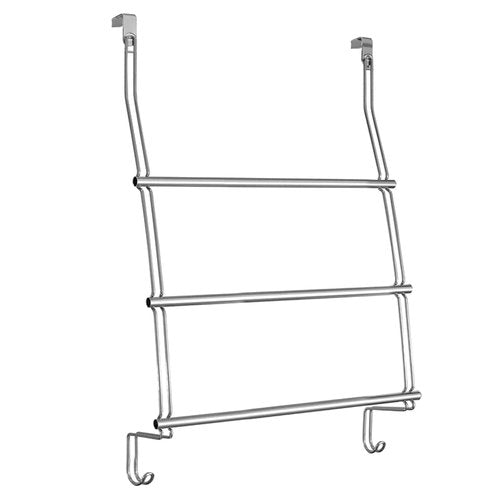 iDesign Classico Steel Over-The-Door Towel Rack with Storage Hooks - 16.75" x 4.25" x 24", Chrome