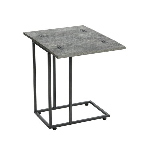 Household Essentials Jamestown Extendable C-Shaped for Accessiblity Side End Table Rustic Slate Concrete and Black Metal