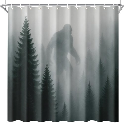 IOHEFY Sasquatch Shower Curtain 72x72 Inch Forest Monster Bathroom Curtain with Misty Woods Sasquatch for Cabin or Horror Decor