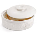 SOUJOY Ceramic Tortilla Warmer, 8.5 Inch Embossed Taco Holder with Lid, Microwave and Oven Safe Tortilla Storage Container for Mexican Party Tuesday Night, Hold up to 12 Tortillas, White
