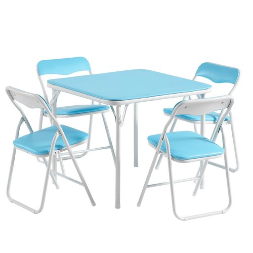VECELO Kids Folding Activity Table and Chairs 5 Pcs, Portable, with Ultra Soft Padded Cushion, 5 Piece Set, Baby Blue
