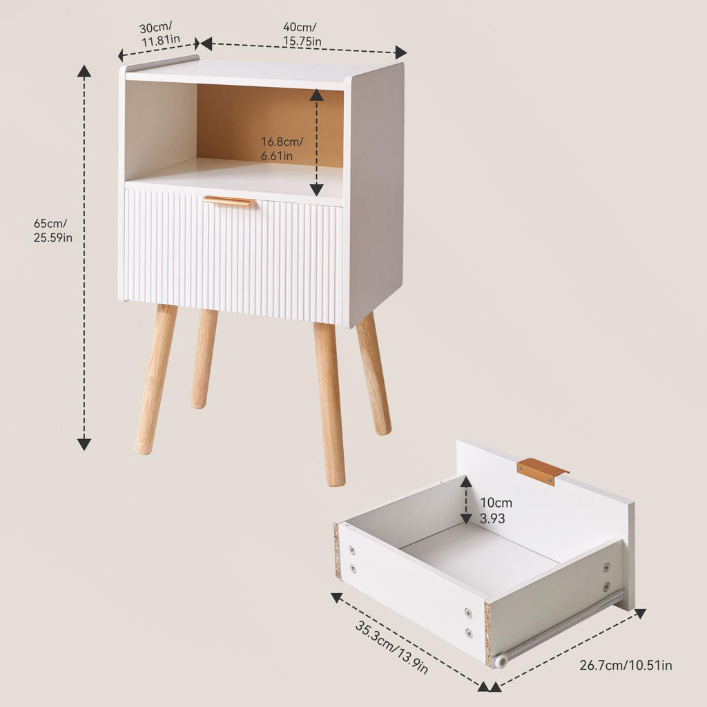 Aibiju Nightstand with Storage Drawer, Modern Bedside Table with Liner Drawer and Solid Wood Legs