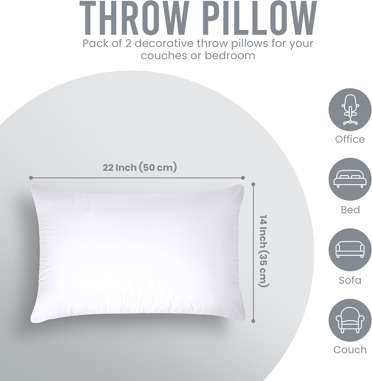 Utopia Bedding Pillow Inserts 14x22 - Set of 2 White Decorative Cushions for Bed & Sofa - Soft & Fluffy