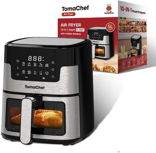Air Fryer 10-in-1 by [Brand Name] - 5.3QT Compact Oil-Free Cooker with Digital Control | Healthy Cooking, Black