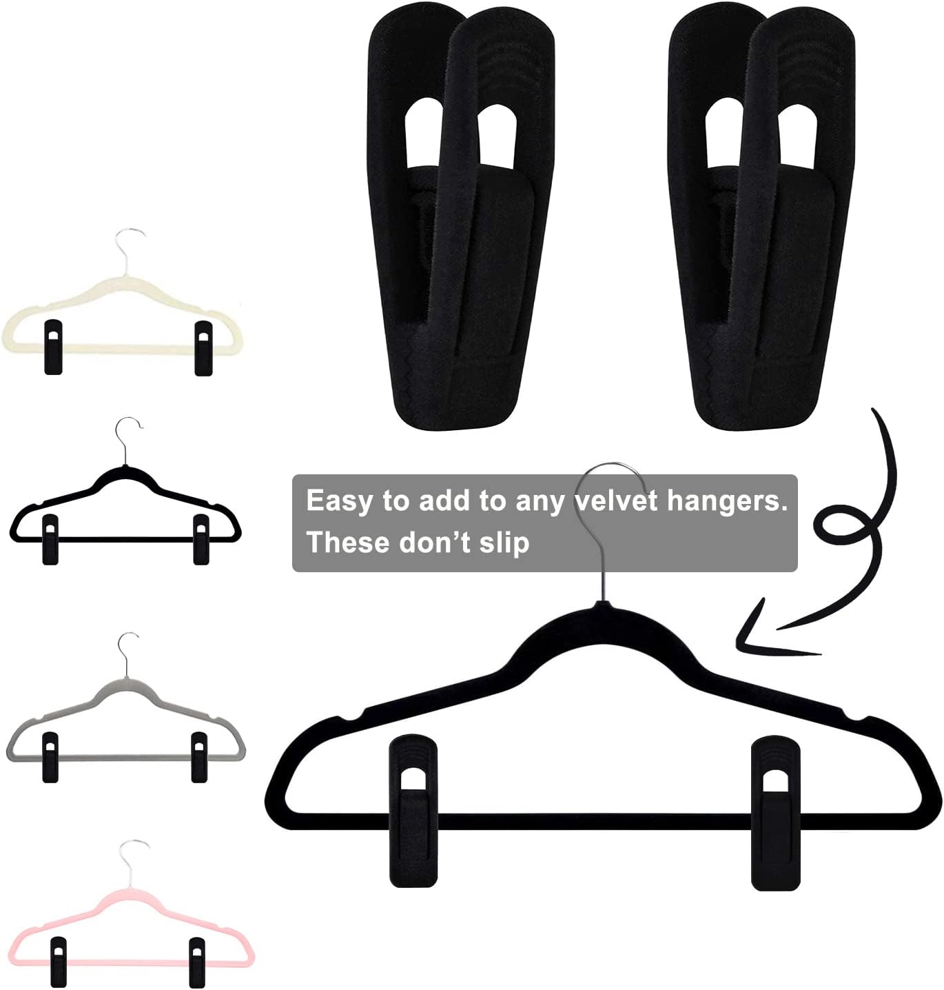 TOFIIGREM Black Velvet Hangers - 40 PCS Clips for Pants, Skirts & Suits | Durable & Non-Slip Design