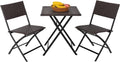 FDW Patio Furniture - 3 Piece Folding Rattan Chair Set with Coffee Table - Brown Outdoor Conversation Set