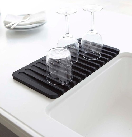 Yamazaki Home Self Draining Tray - Drying Board, Dish Drainer Mat, Black