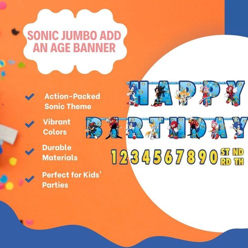 Sonic Jumbo Add An Age Banner - 10.5' x 10" - Vibrant Multicolor Customizable Party Banner - Perfect for Themed Events & Celebrations (1 Pc.)