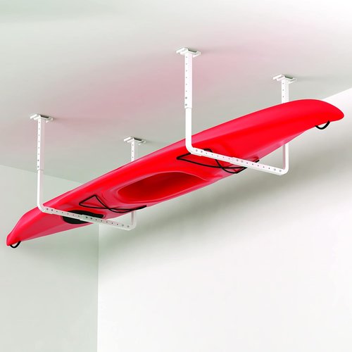 HyLoft Adjustable Garage Ceiling Mount Storage Rack Kit - 33" x 34" | White Overhead Organizer