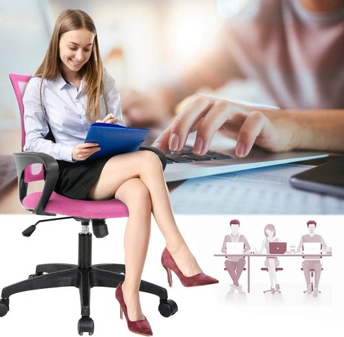 BestOffice Ergonomic Office Chair - Mid-Back Swivel Desk Chair with Breathable Backrest & Lumbar Support - Adjustable Height & Rolling Wheels - Pink - Pack of 2